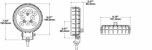 dimensions of the round led work light with flood and spot beam