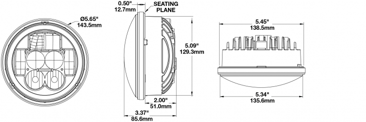 dimensions of the model 8630 headlights