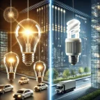 LED light bulb and a traditional halogen bulb