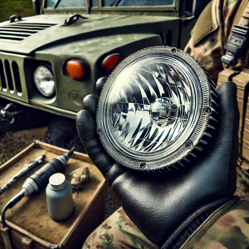 cleaning-vehicle-lights person cleaning vehicle lights of military vehicle