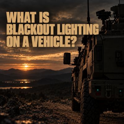 Military vehicle with blackout lighting on