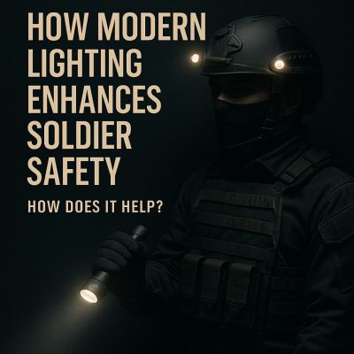 Modern military lighting enhancing soldier safety shown with tactical operator holding rifle-mounted light