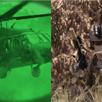 A soldier using infrared lighting to spot helicopter