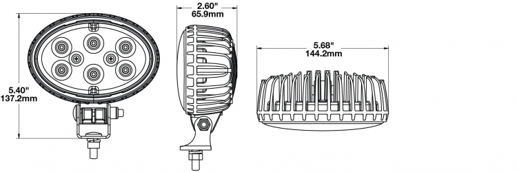 LED Work light Oval dimensions