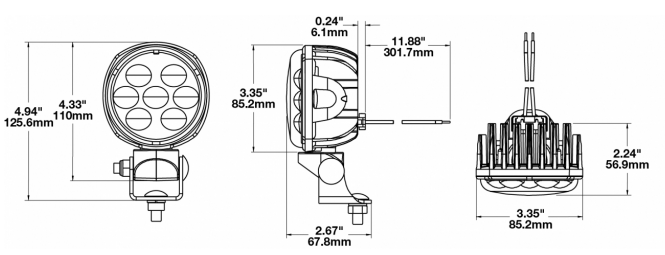 LED Work Light with integrated camera dimensions