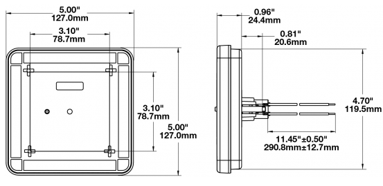 Model-224-dimensions Dimensions of LED Square Signal and Tail Light