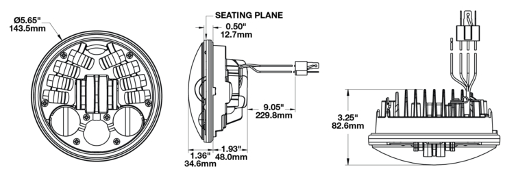 dimensions-model-8690 Motorcycle Headlight model 8690 dimensions