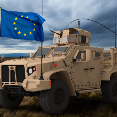 Armored vehicle with European flag