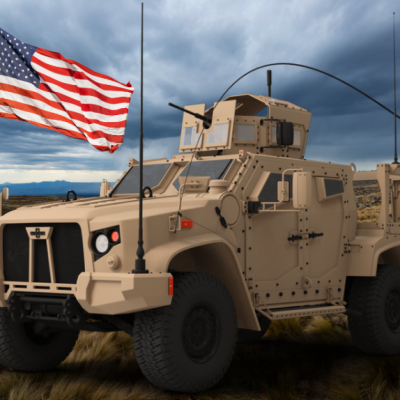 Armored vehicle with american flag