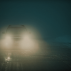 Vehicle with dim headlights in the dark
