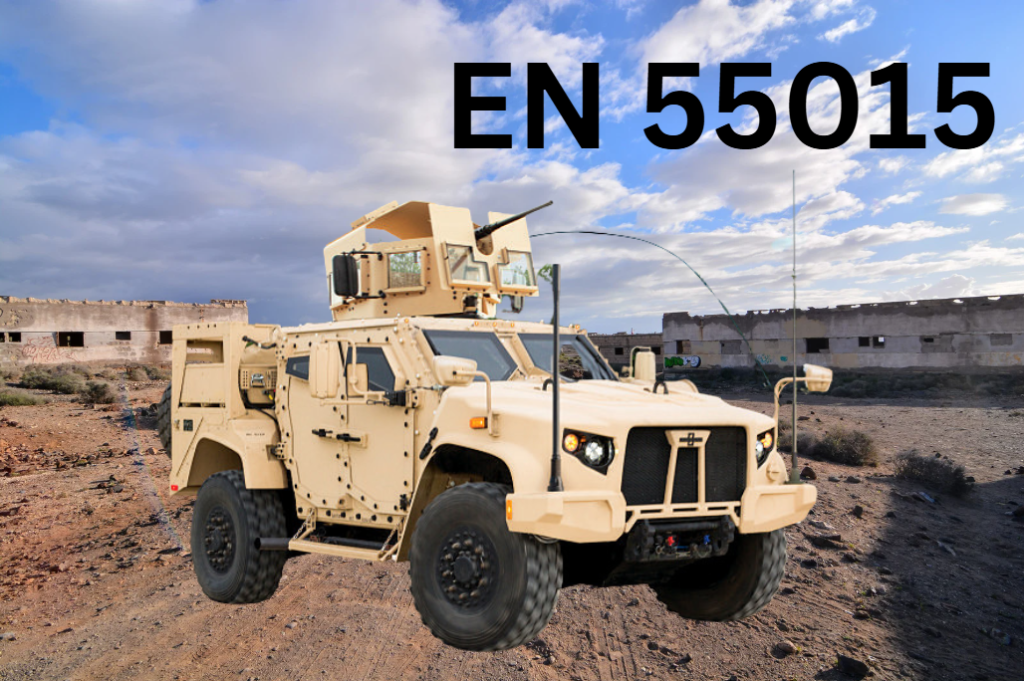 Military vehicle complying with EN 55015