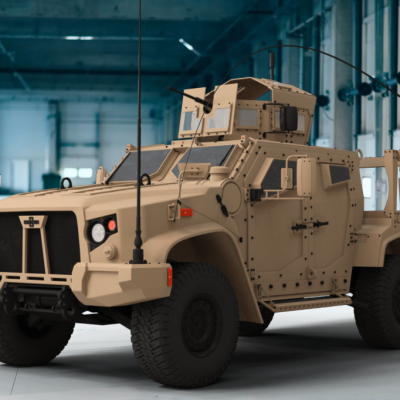 military vehicle in a STANAG 4370 testing facility