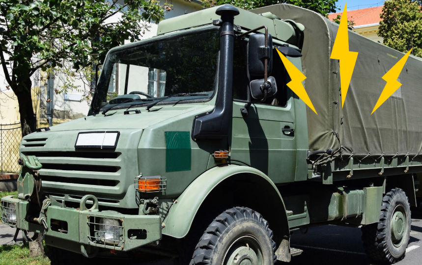 An armored vehicle with electricity drainage problems