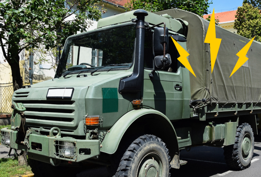 An armored vehicle with electricity drainage problems