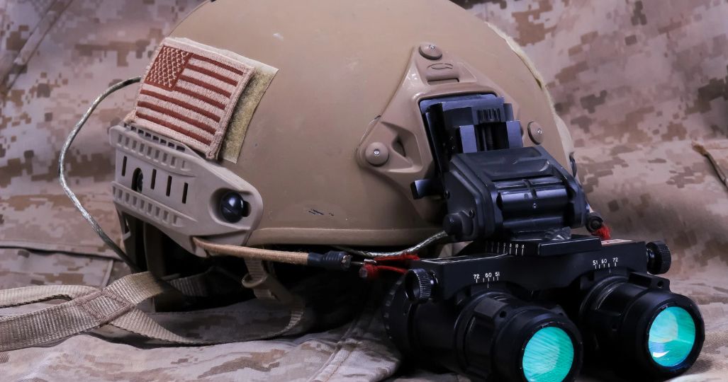 Helmet with night vision goggles attached