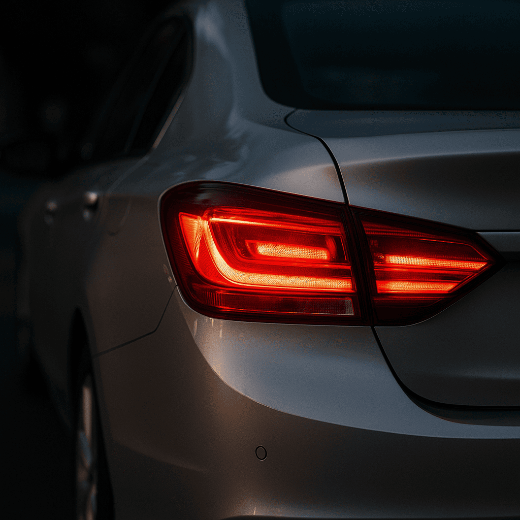 The tail lights of a car still on when car is off