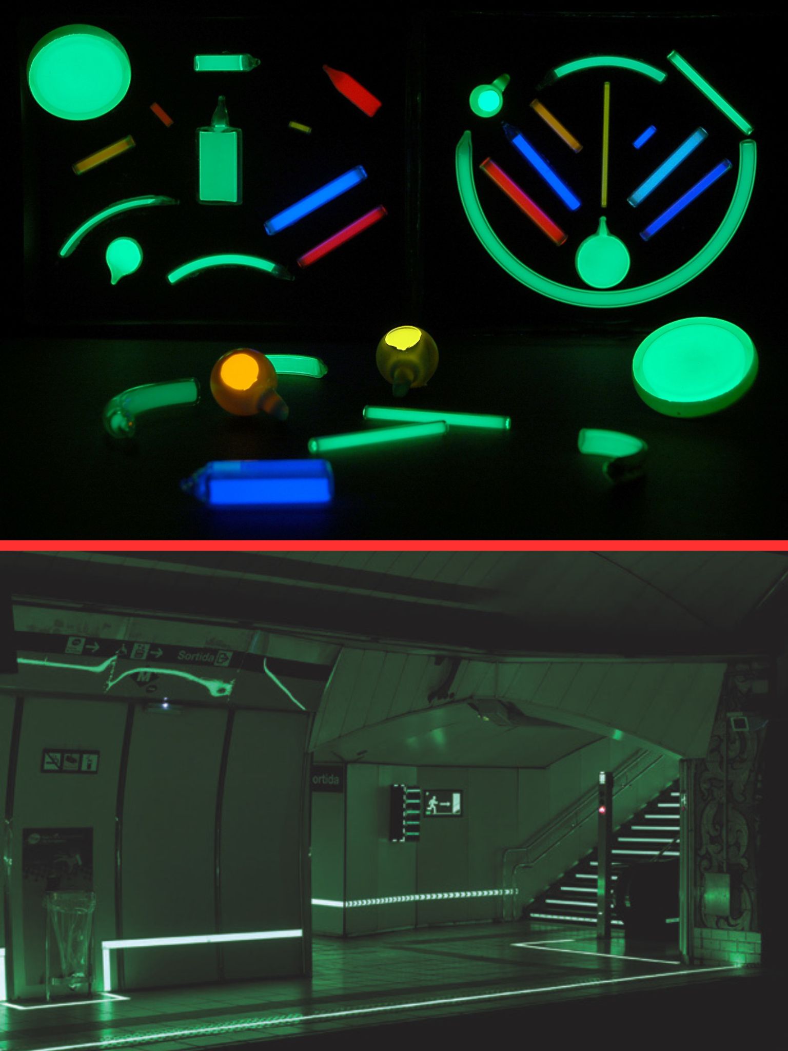 tritium vs glow in the dark lighting underneath eachother