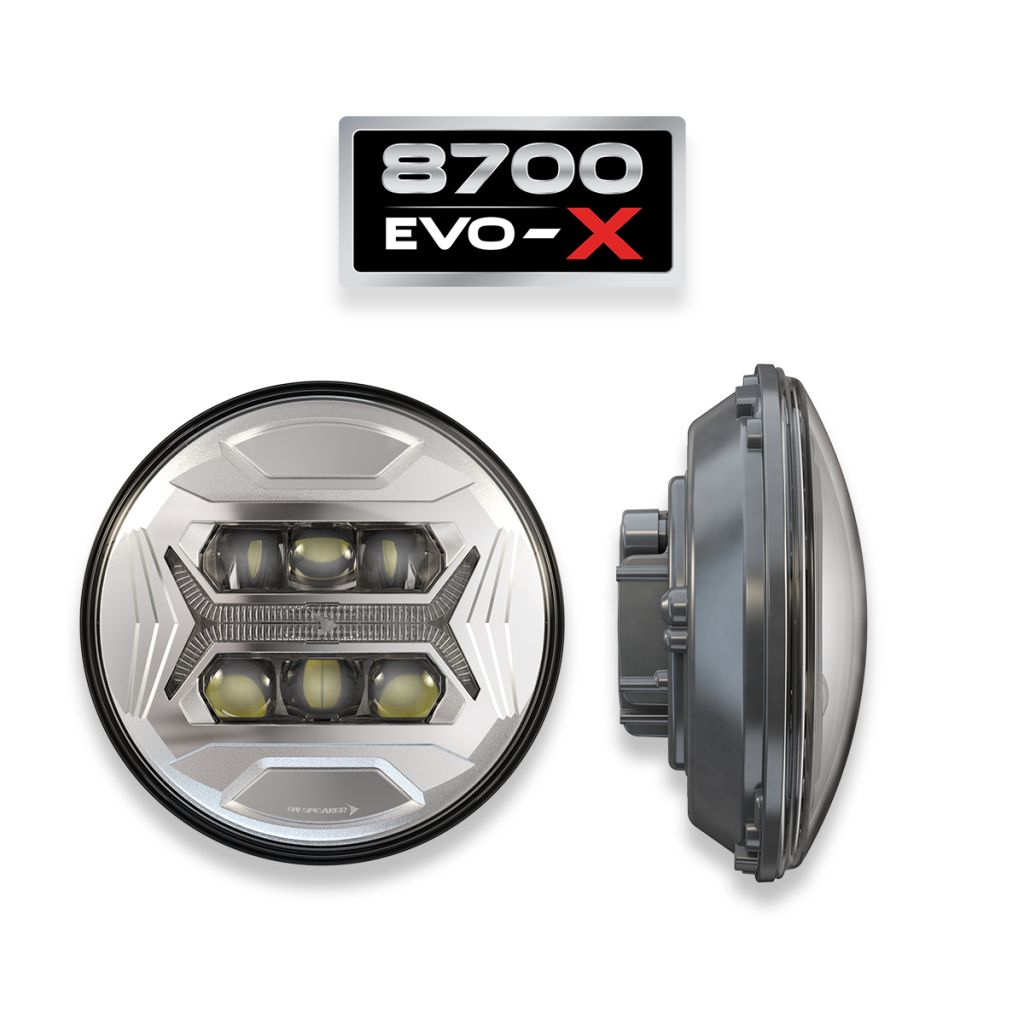 The EVO-X™ is a compact, high-performance 7” LED headlight designed for modern vehicles operating in demanding conditions. With integrated 5-in-1 functionality (high beam, low beam, DRL, position, and turn), it simplifies installation while delivering powerful, reliable visibility.
Built for 12–24V systems and extreme environments (-40°C to +65°C), the durable polycarbonate housing and sealed IP67/IP69K Deutsch connector ensure long-term performance. Featuring advanced optics and Dual Burn® technology, EVO-X™ provides wide road coverage and strong long-distance illumination in one streamlined solution. ECE and DOT compliant.