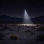 drone with spotlight in open landscape